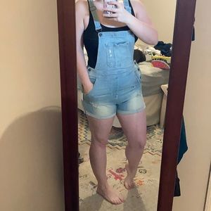 Sneak Peek denim overall shorts